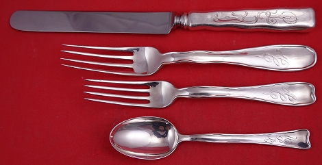 Dinner 4-pc Setting availability based on stock listed below - Lap Over Edge Plain by Tiffany - Sterling - With Monogram